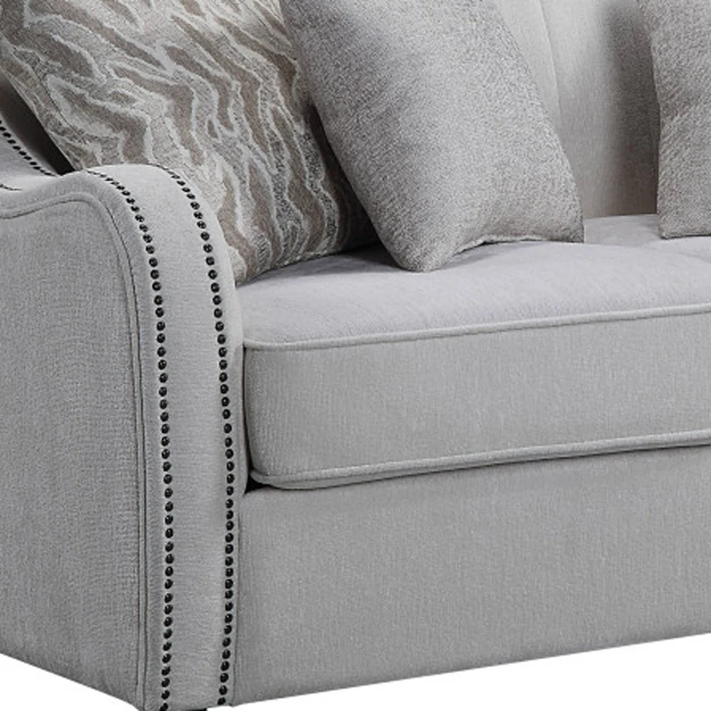 63" Beige And Black Linen Curved Love Seat And Toss Pillows By Homeroots - Image 3