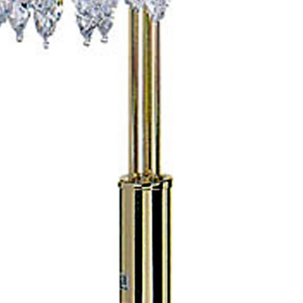 63" Gold Three Lights Candelabra Floor Lamp With Clear Faux Crystal Shades By Homeroots - Image 4