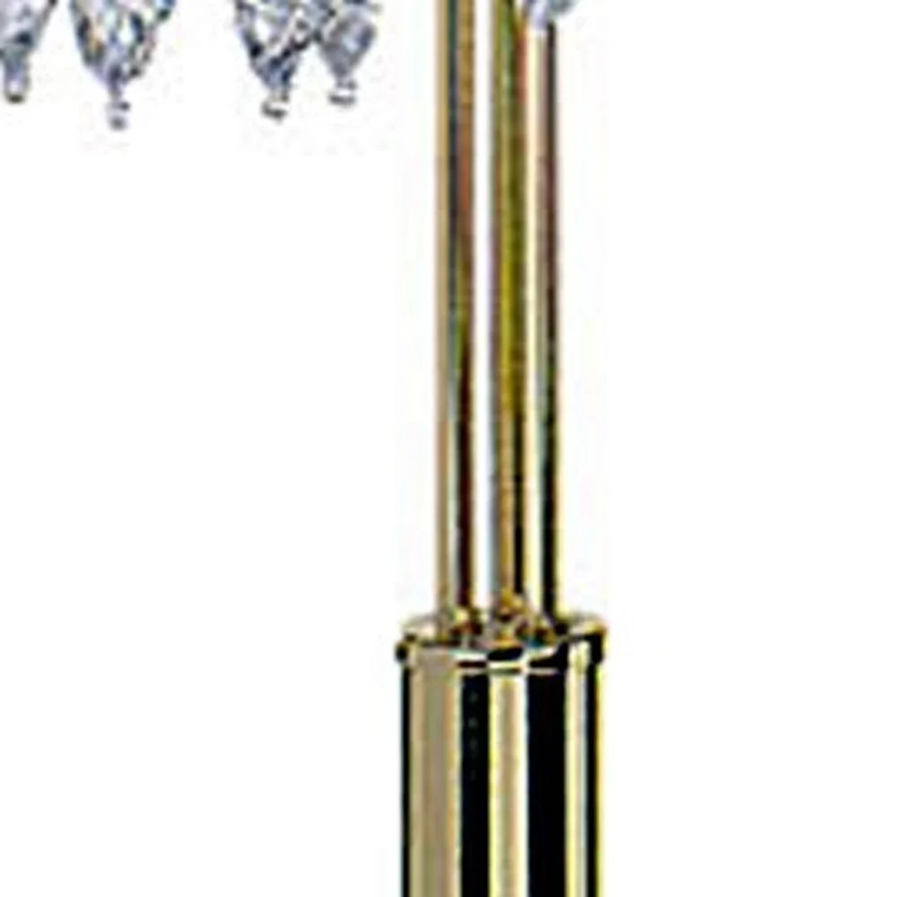 63" Gold Three Lights Candelabra Floor Lamp With Clear Faux Crystal Shades By Homeroots - Image 5