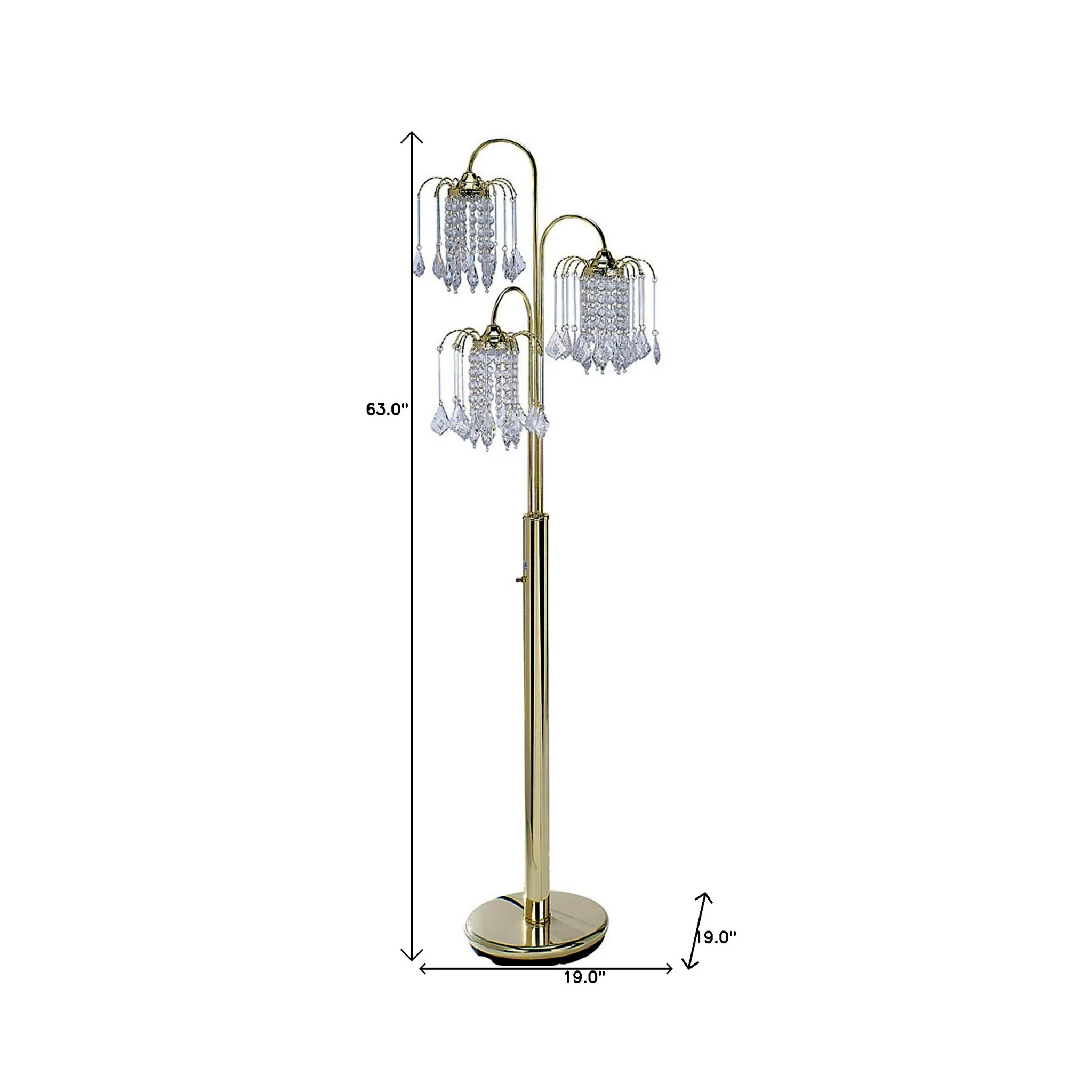 63" Gold Three Lights Candelabra Floor Lamp With Clear Faux Crystal Shades By Homeroots - Image 6