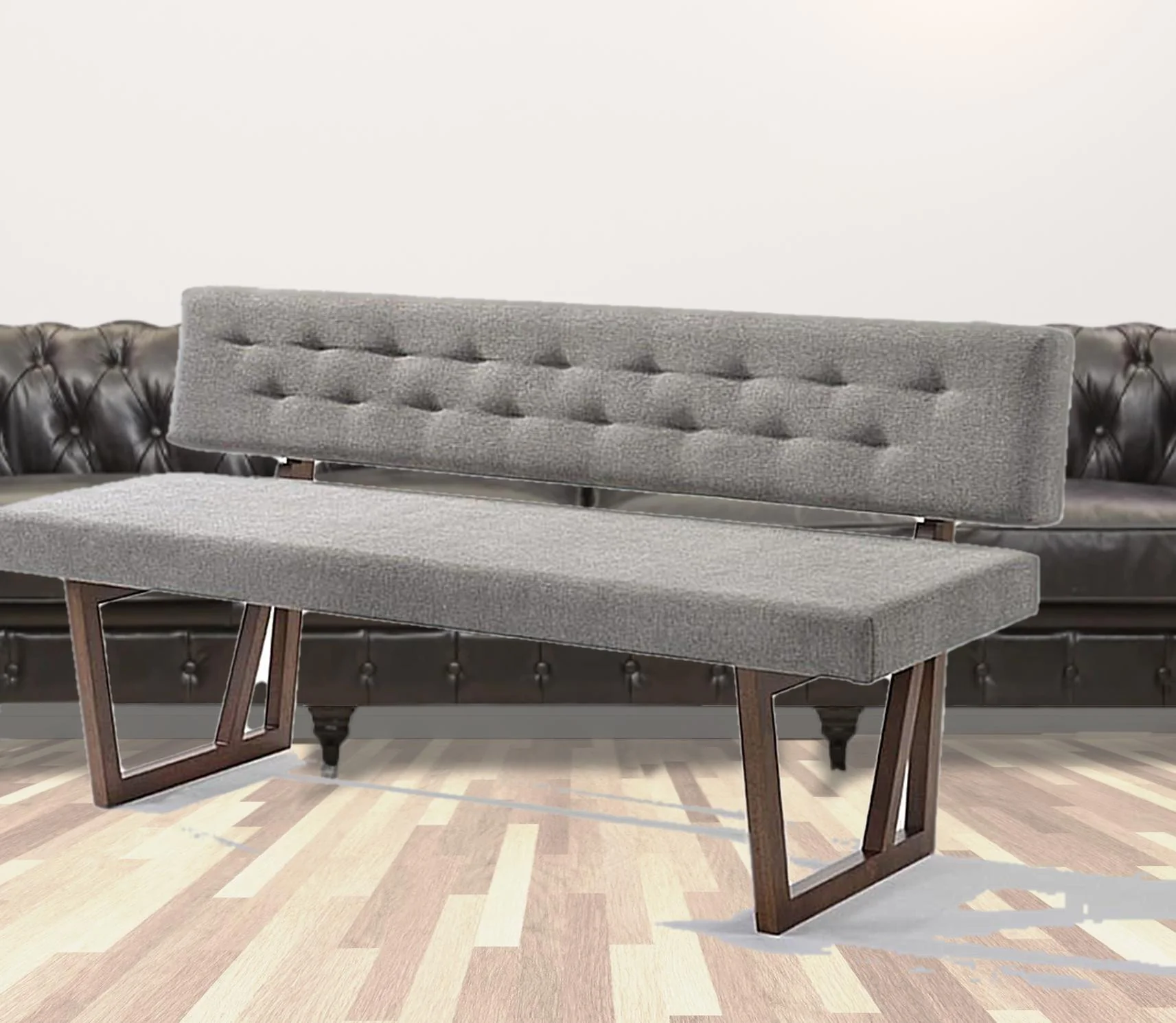 63" Gray And Brown Upholstered Linen Blend Dining bench By Homeroots - Image 3