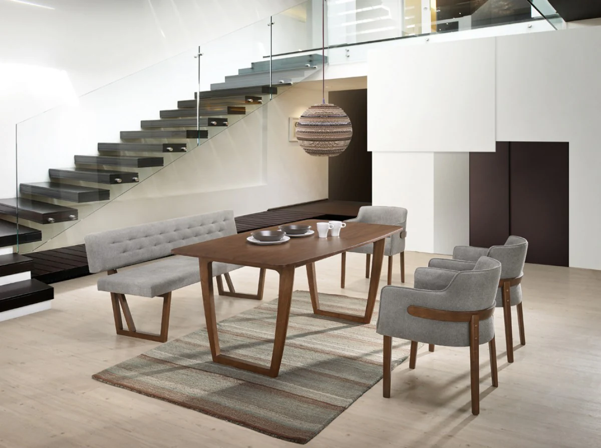 63" Gray And Brown Upholstered Linen Blend Dining bench By Homeroots - Image 4