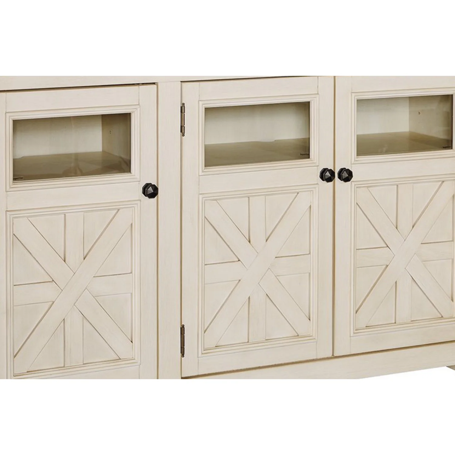 63 Inch TV Stand with 2 Cabinets and 4 Adjustable Shelves, Brown and White By Benzara - Image 5
