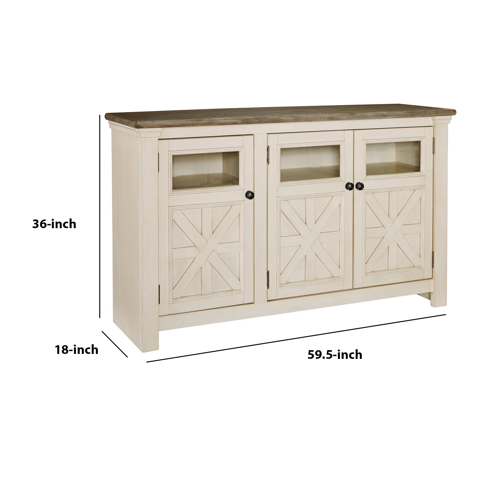 63 Inch TV Stand with 2 Cabinets and 4 Adjustable Shelves, Brown and White By Benzara - Image 6