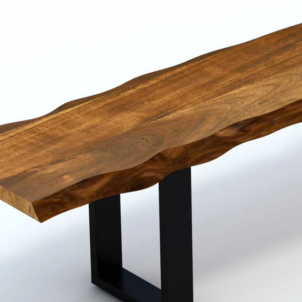 63" Live Edge Acacia Wood Bench with Black Metal Legs By Homeroots - Image 4