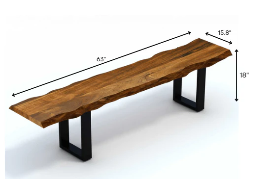 63" Live Edge Acacia Wood Bench with Black Metal Legs By Homeroots - Image 5