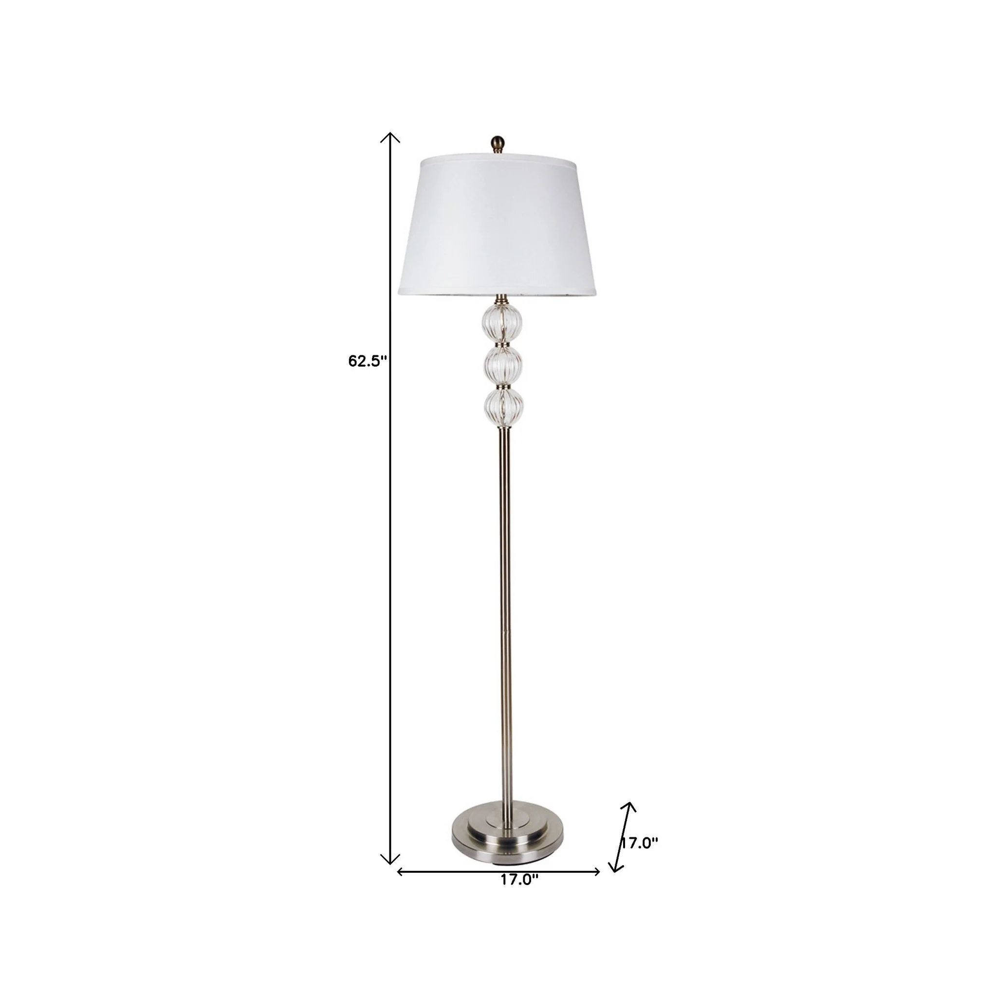 63" Nickel Traditional Shaped Floor Lamp With White Empire Shade By Homeroots - Image 6