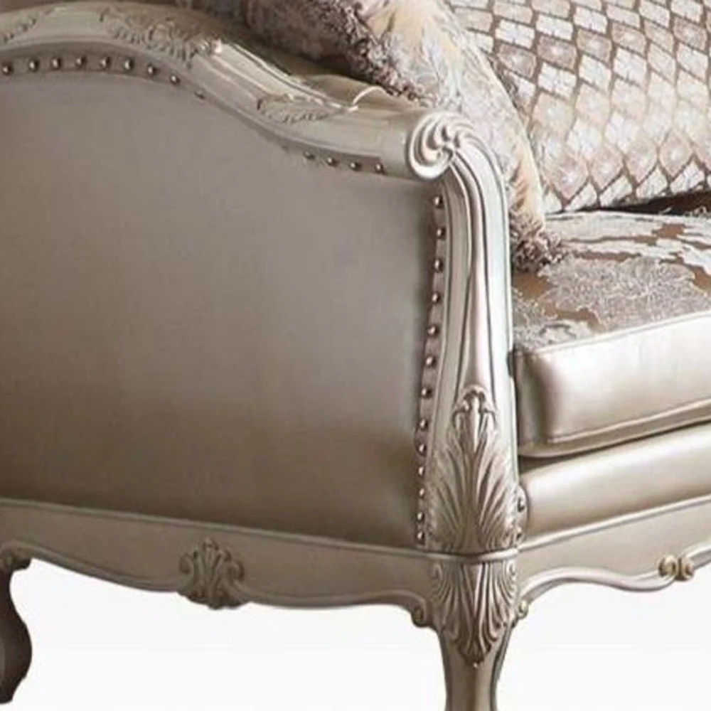 63" Rose Gold And Pearl Faux Leather Curved Love Seat And Toss Pillows By Homeroots - Image 3