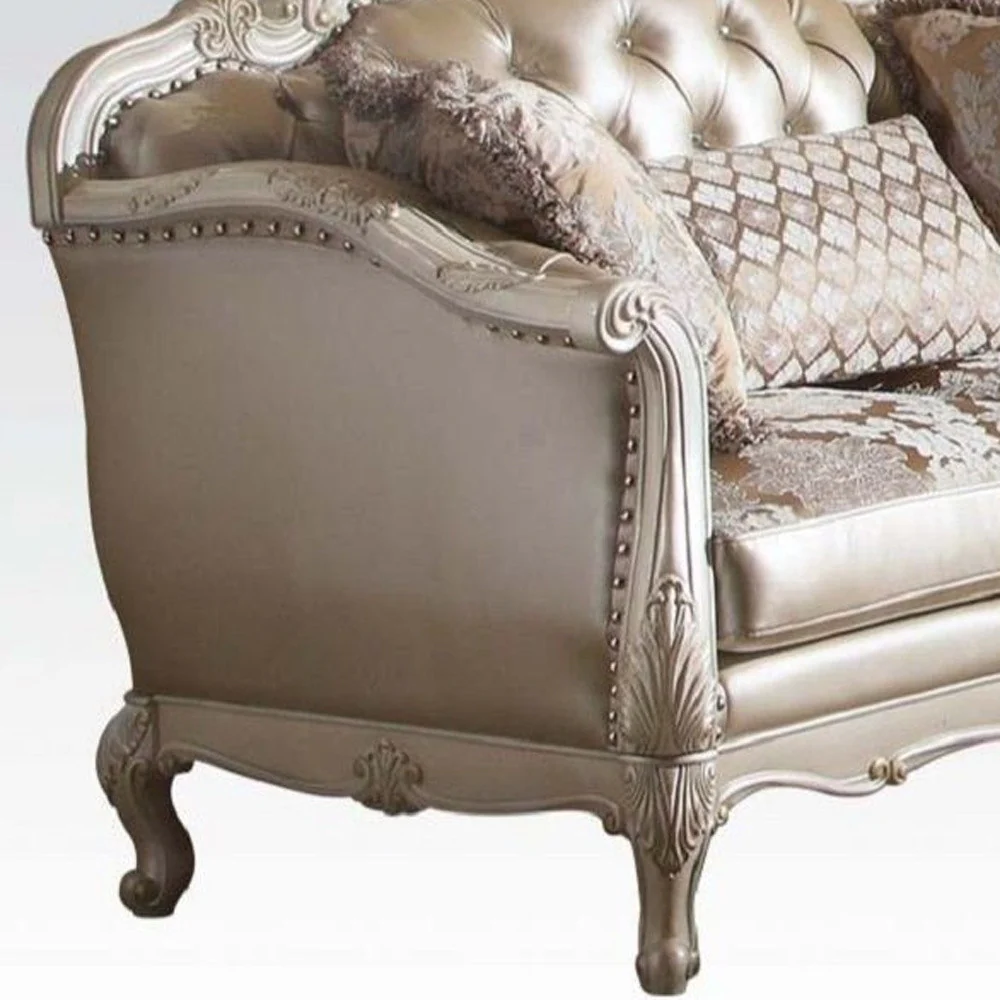 63" Rose Gold And Pearl Faux Leather Curved Love Seat And Toss Pillows By Homeroots - Image 4