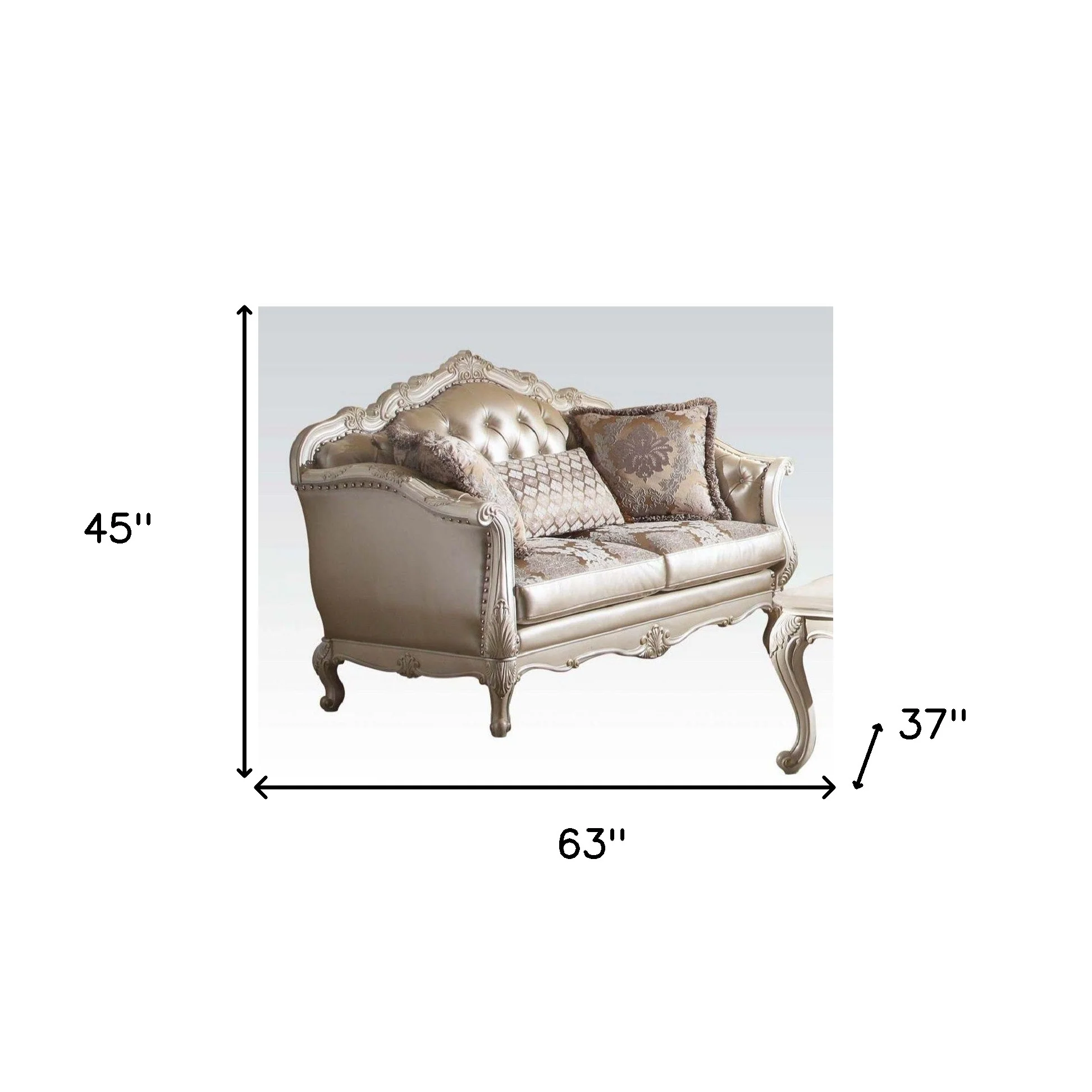 63" Rose Gold And Pearl Faux Leather Curved Love Seat And Toss Pillows By Homeroots - Image 5