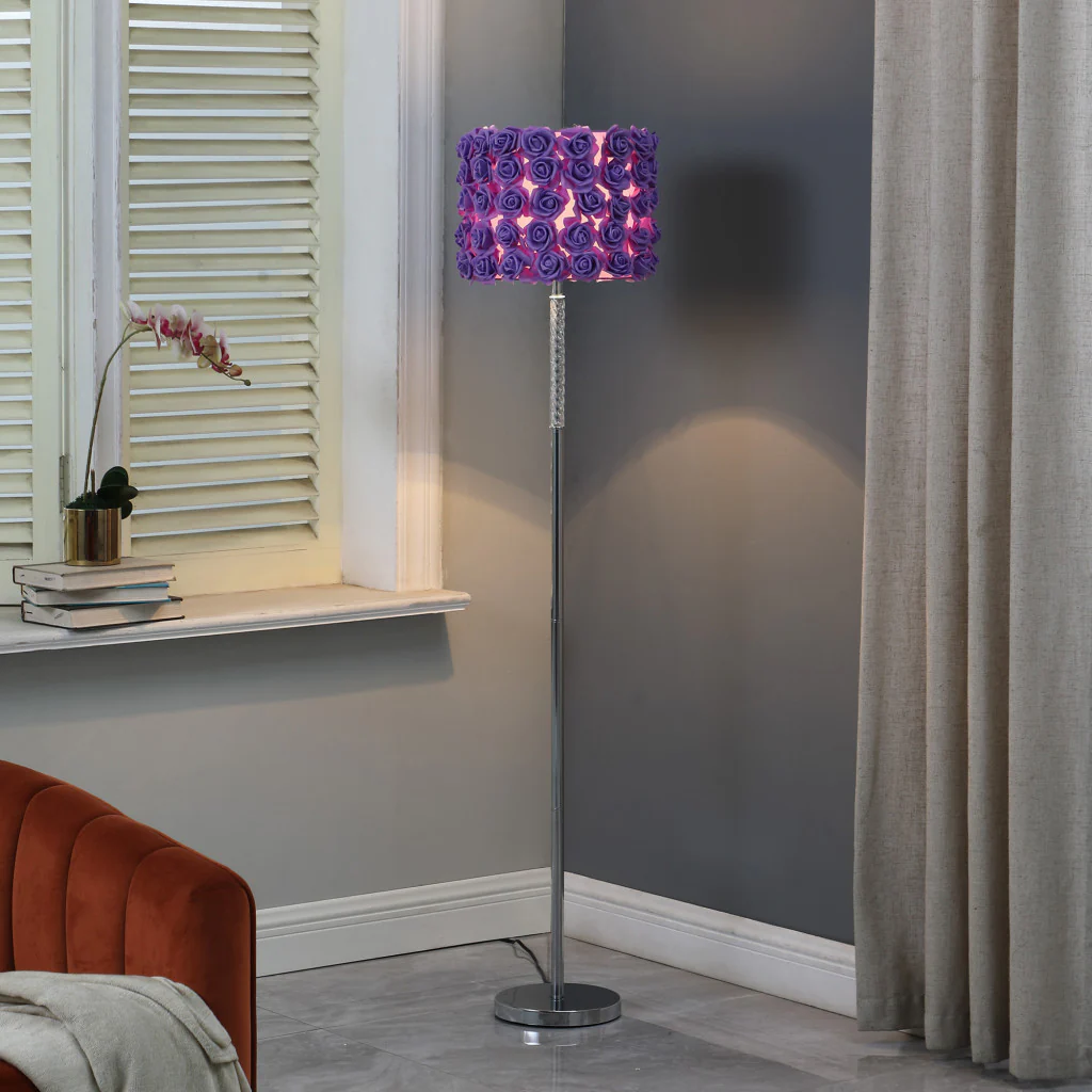 63" Steel Traditional Shaped Floor Lamp With Lavender Drum Shade By Homeroots - Image 3