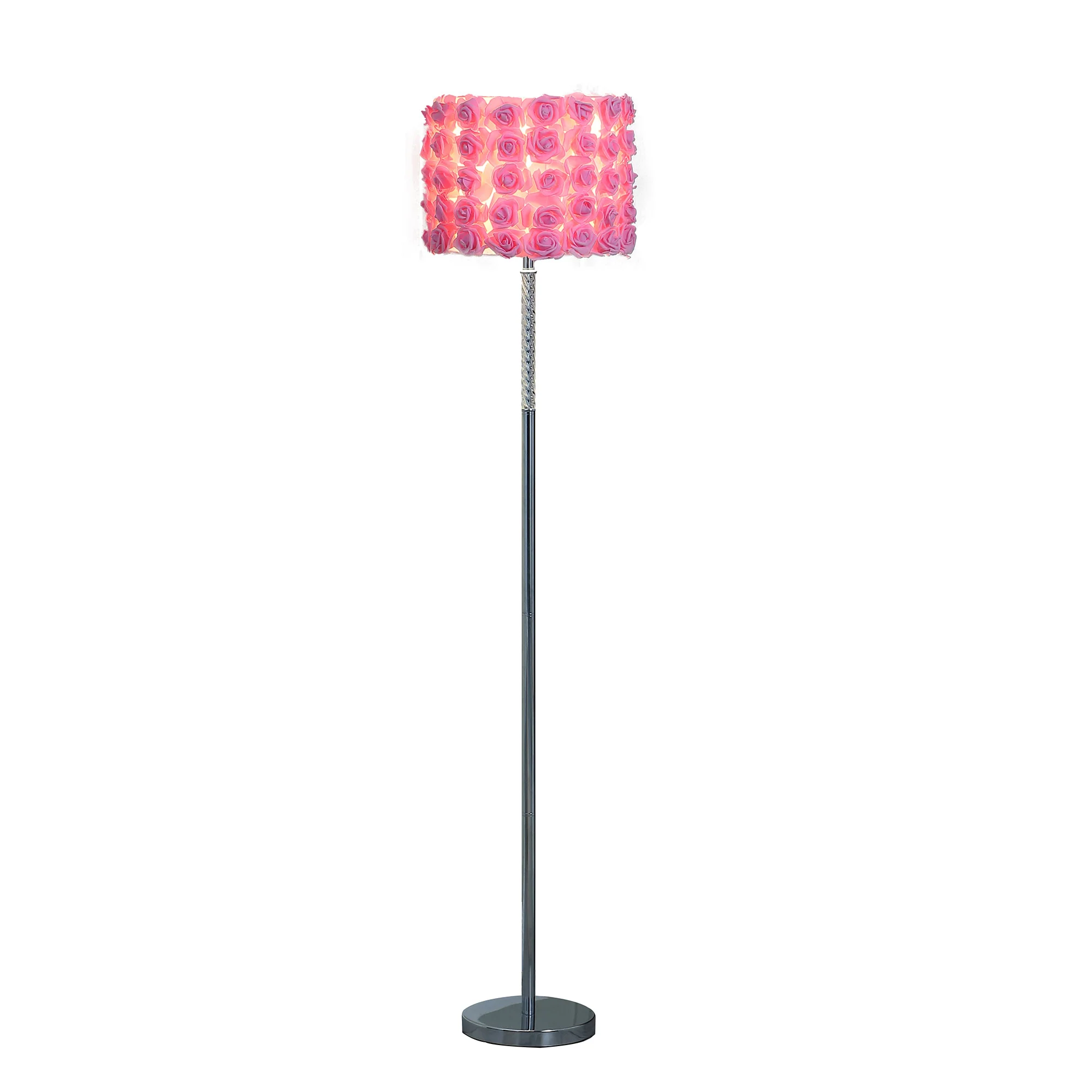 63" Steel Traditional Shaped Floor Lamp With Pink Drum Shade By Homeroots - Image 4