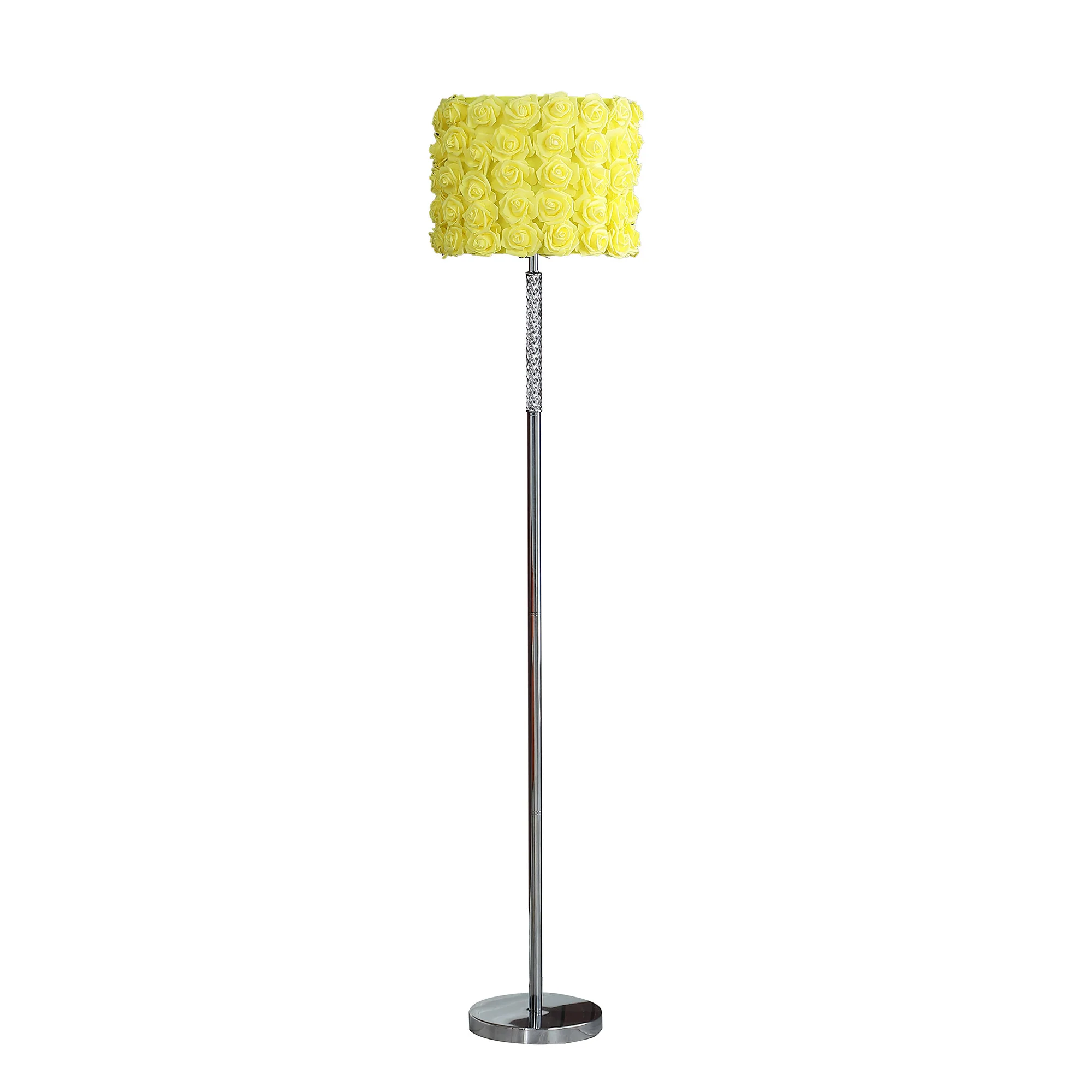 63" Steel Traditional Shaped Floor Lamp With Yellow Roses Drum Shade By Homeroots - Image 2