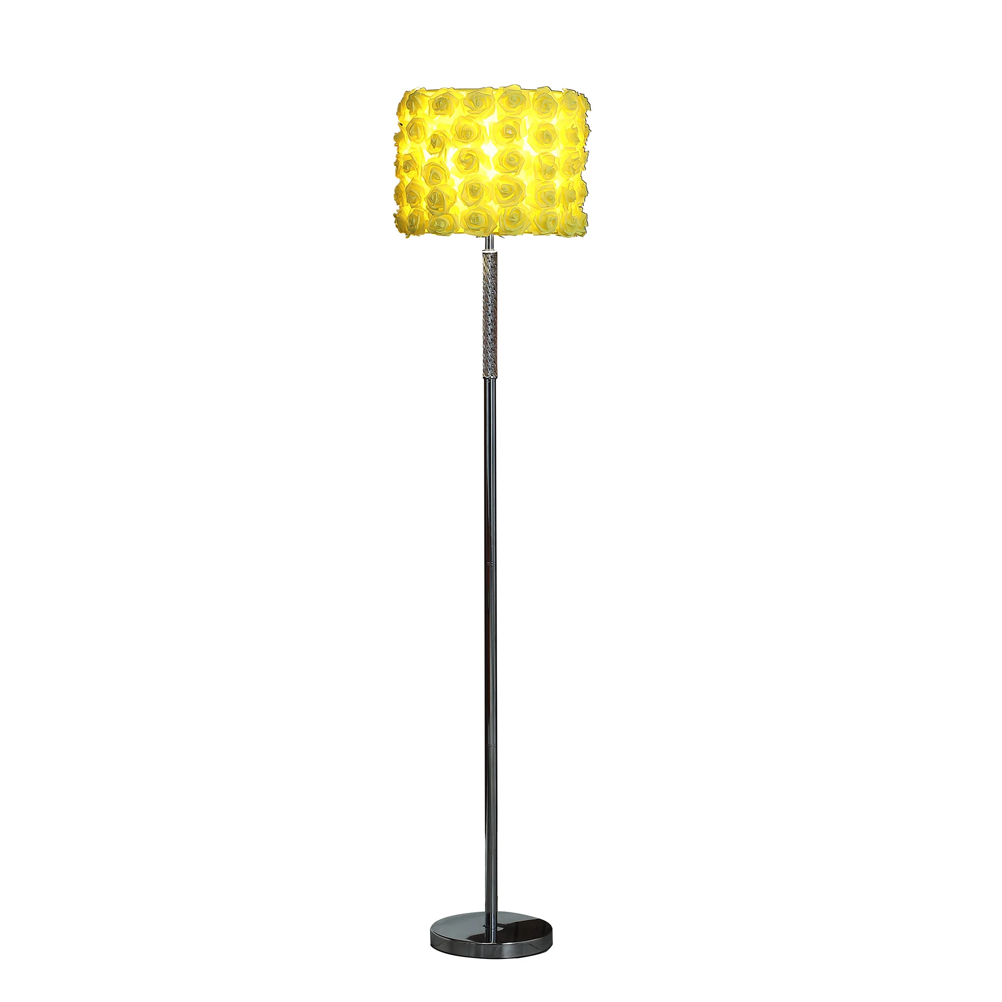 63" Steel Traditional Shaped Floor Lamp With Yellow Roses Drum Shade By Homeroots - Image 4