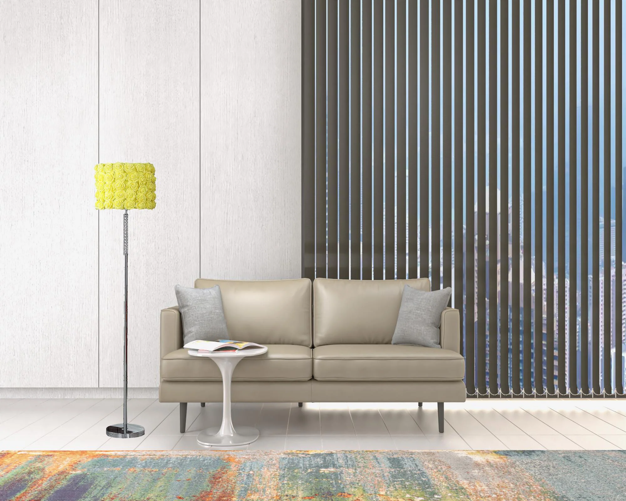 63" Steel Traditional Shaped Floor Lamp With Yellow Roses Drum Shade By Homeroots - Image 5