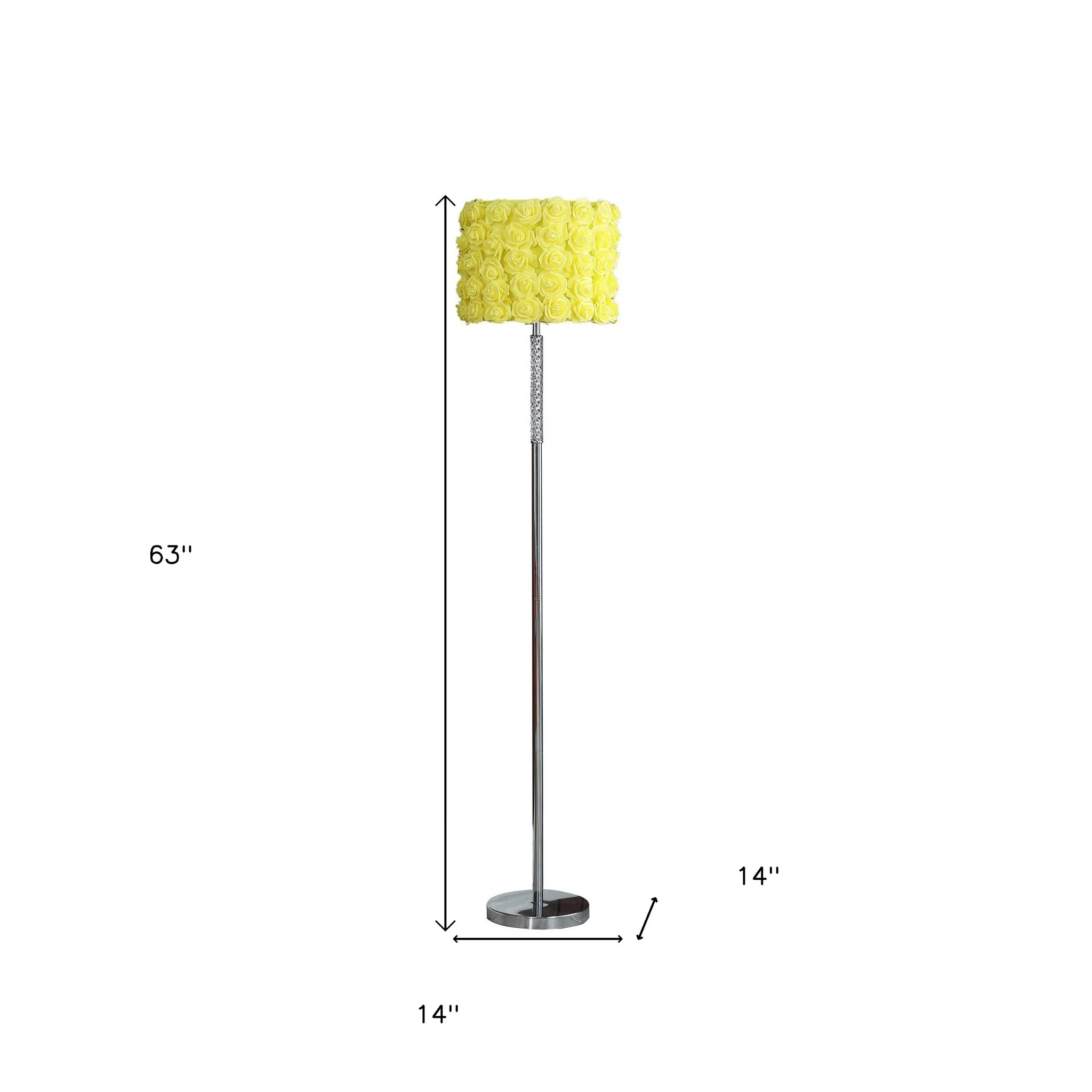 63" Steel Traditional Shaped Floor Lamp With Yellow Roses Drum Shade By Homeroots - Image 6