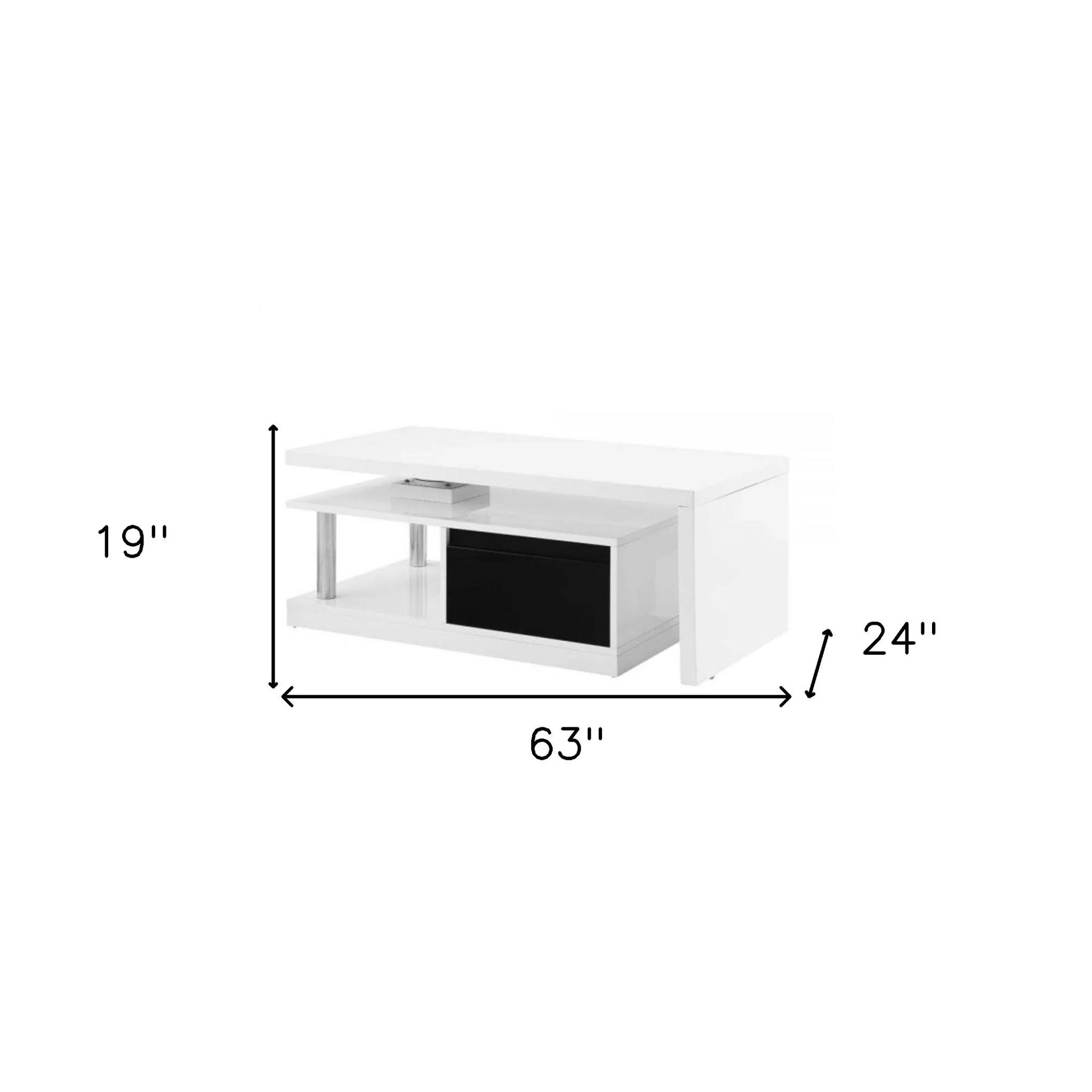 63" White Rectangular Coffee Table With Two Drawers And Shelf By Homeroots - Image 5