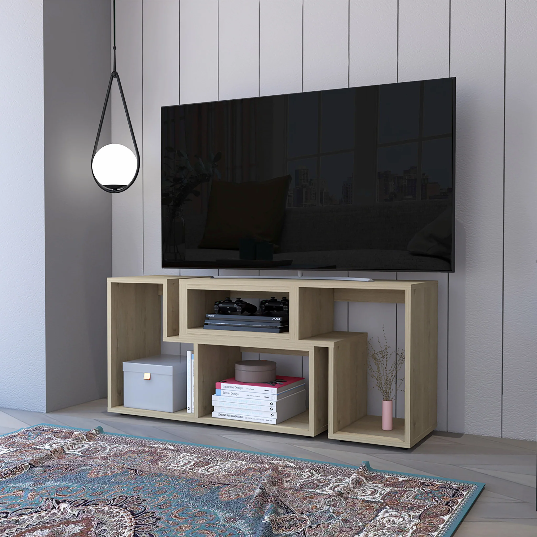 63" Wood Brown Particle Board Open Shelving TV Stand By Homeroots - Image 4