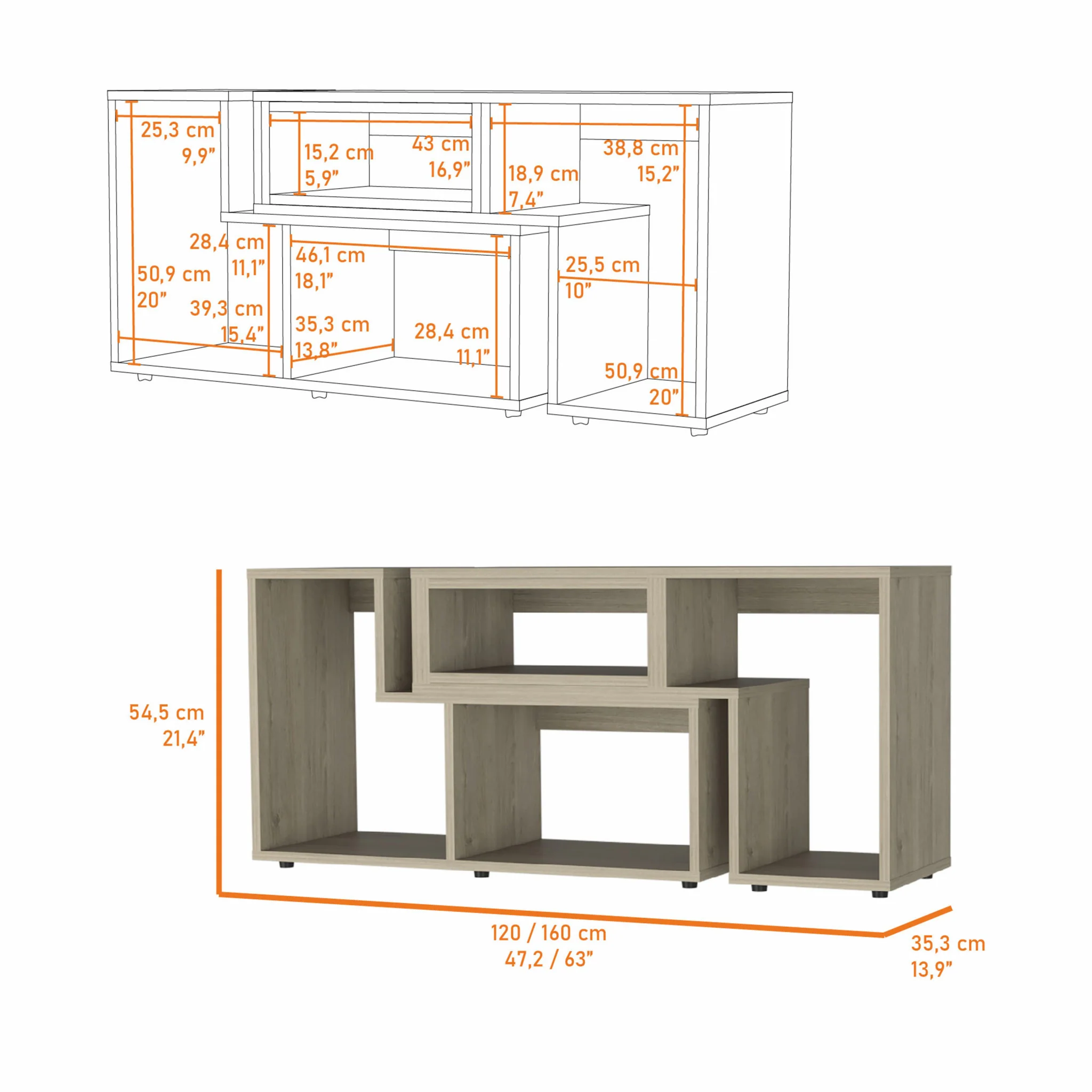 63" Wood Brown Particle Board Open Shelving TV Stand By Homeroots - Image 5