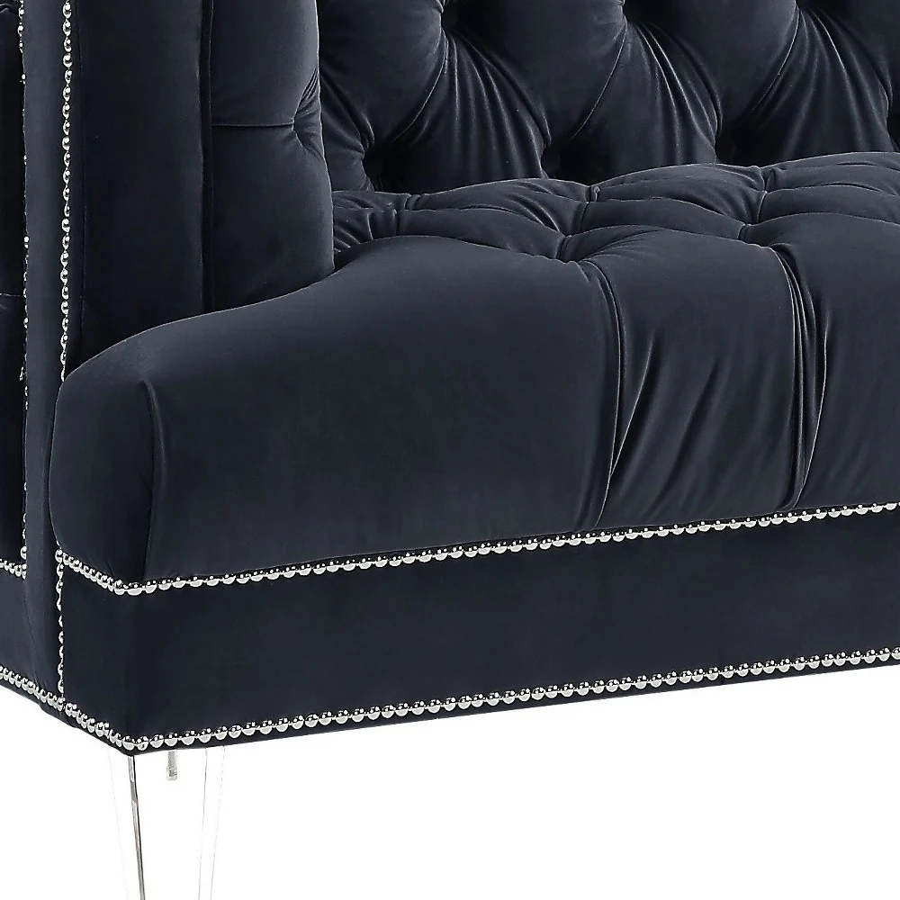 64" Charcoal And Silver Velvet Love Seat By Homeroots - Image 3
