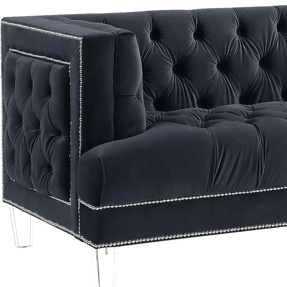 64" Charcoal And Silver Velvet Love Seat By Homeroots - Image 4