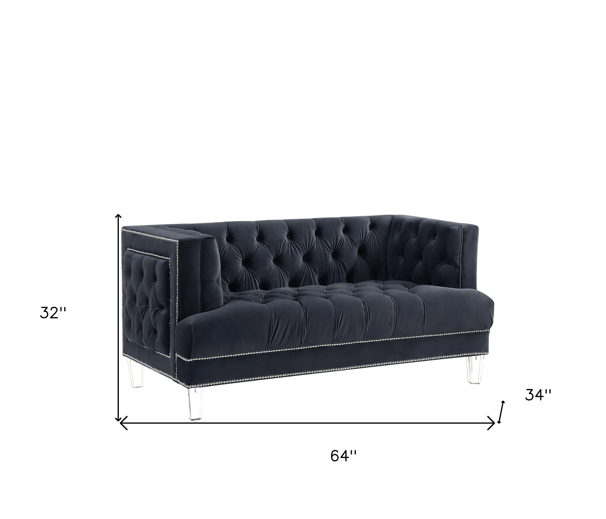 64" Charcoal And Silver Velvet Love Seat By Homeroots - Image 5