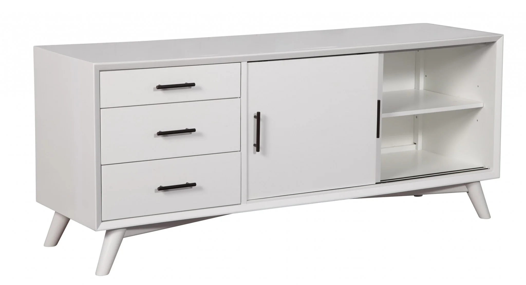 64" White Mahogany Solids Okoume And Veneer Open Shelving TV Stand By Homeroots - Image 2