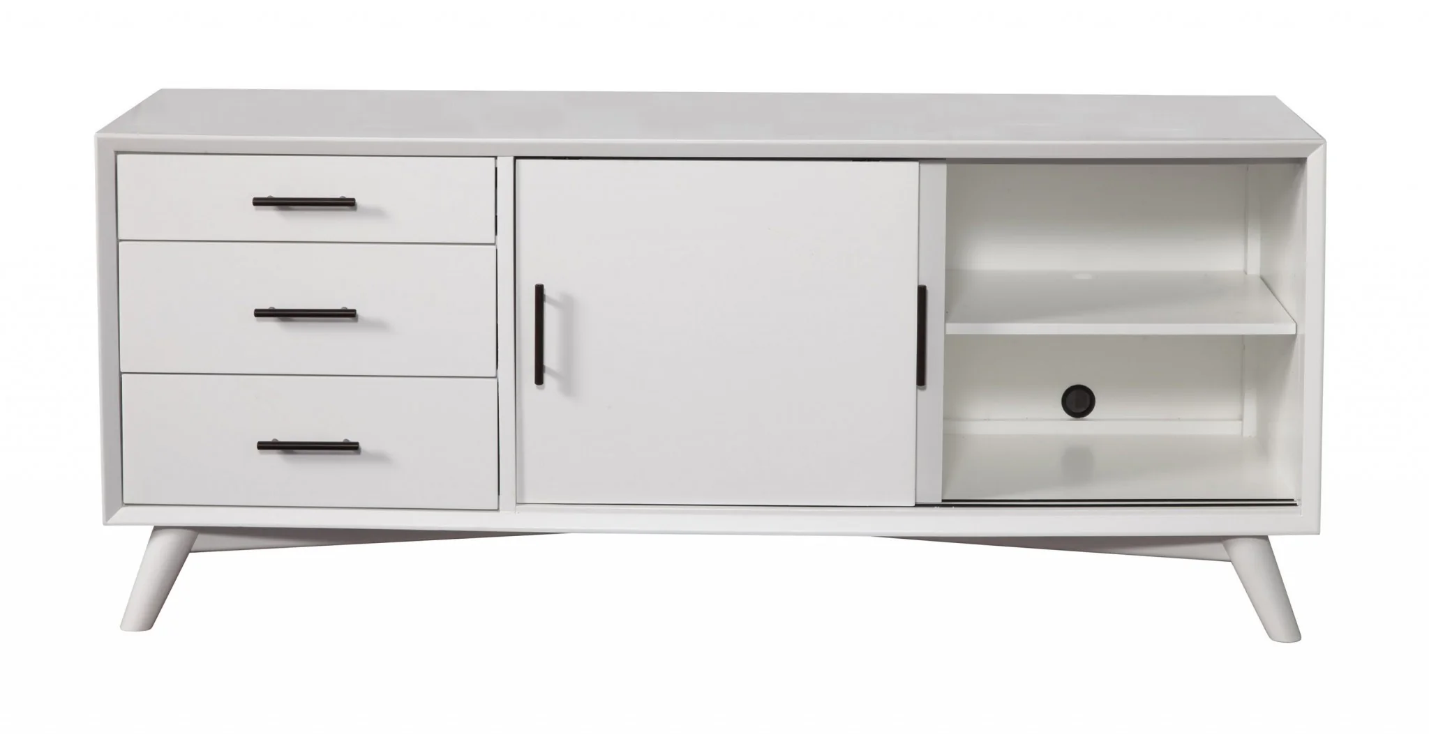 64" White Mahogany Solids Okoume And Veneer Open Shelving TV Stand By Homeroots - Image 3