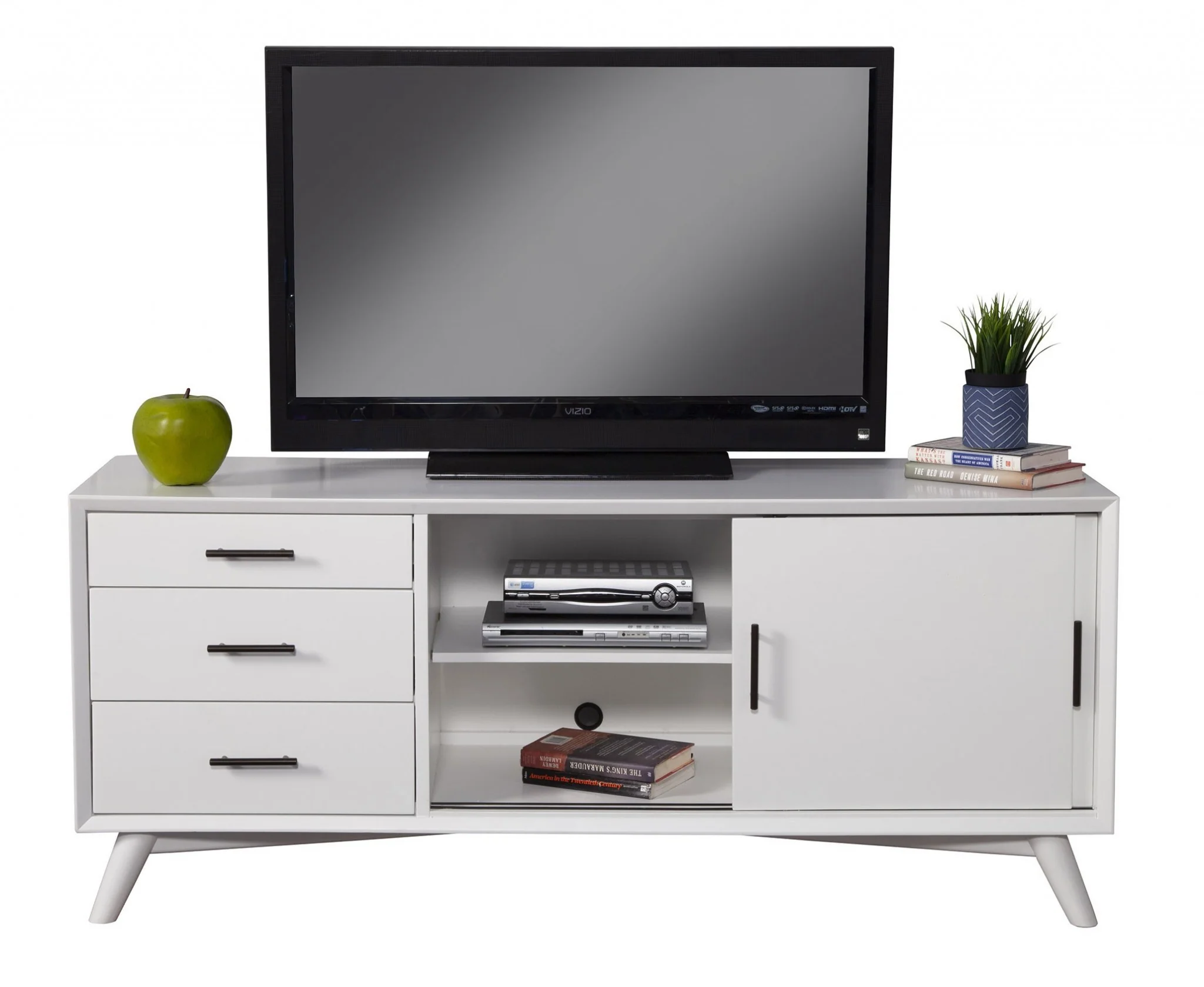 64" White Mahogany Solids Okoume And Veneer Open Shelving TV Stand By Homeroots - Image 5