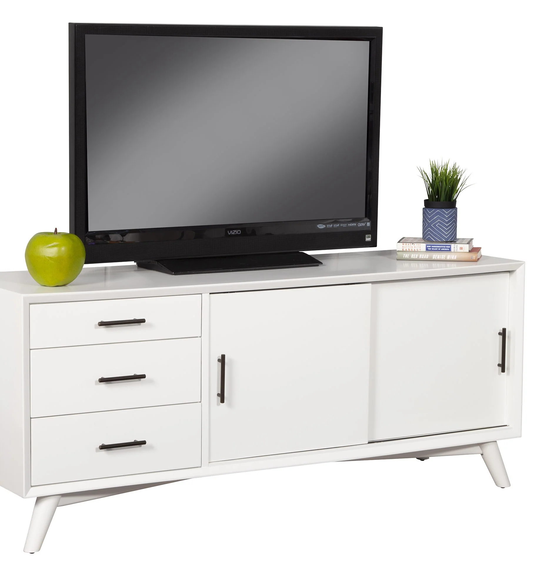 64" White Mahogany Solids Okoume And Veneer Open Shelving TV Stand By Homeroots - Image 6