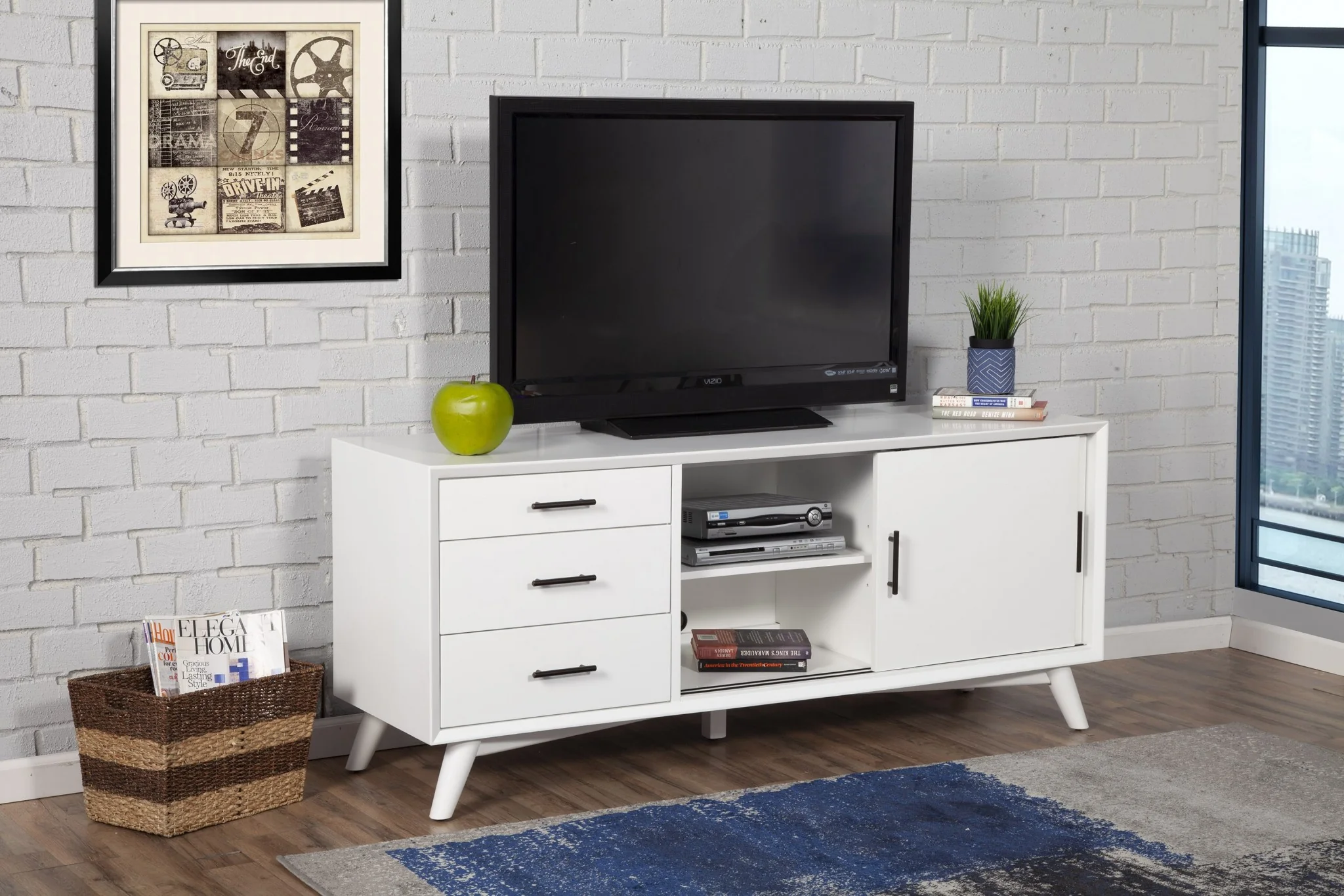 64" White Mahogany Solids Okoume And Veneer Open Shelving TV Stand By Homeroots - Image 8