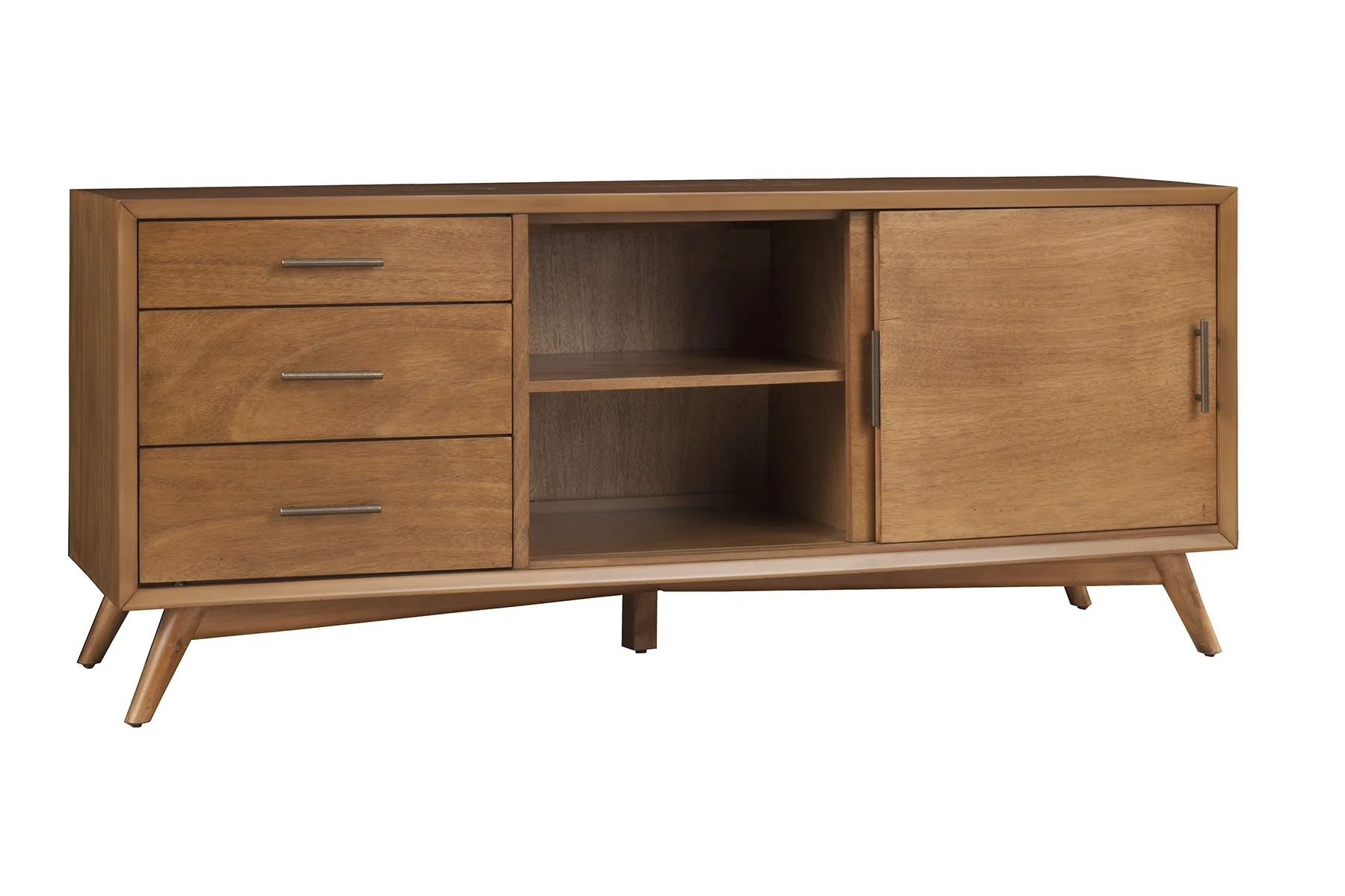 64" Wood Brown Mahogany Solids & Okoume Veneer Open shelving TV Stand By Homeroots - Image 2