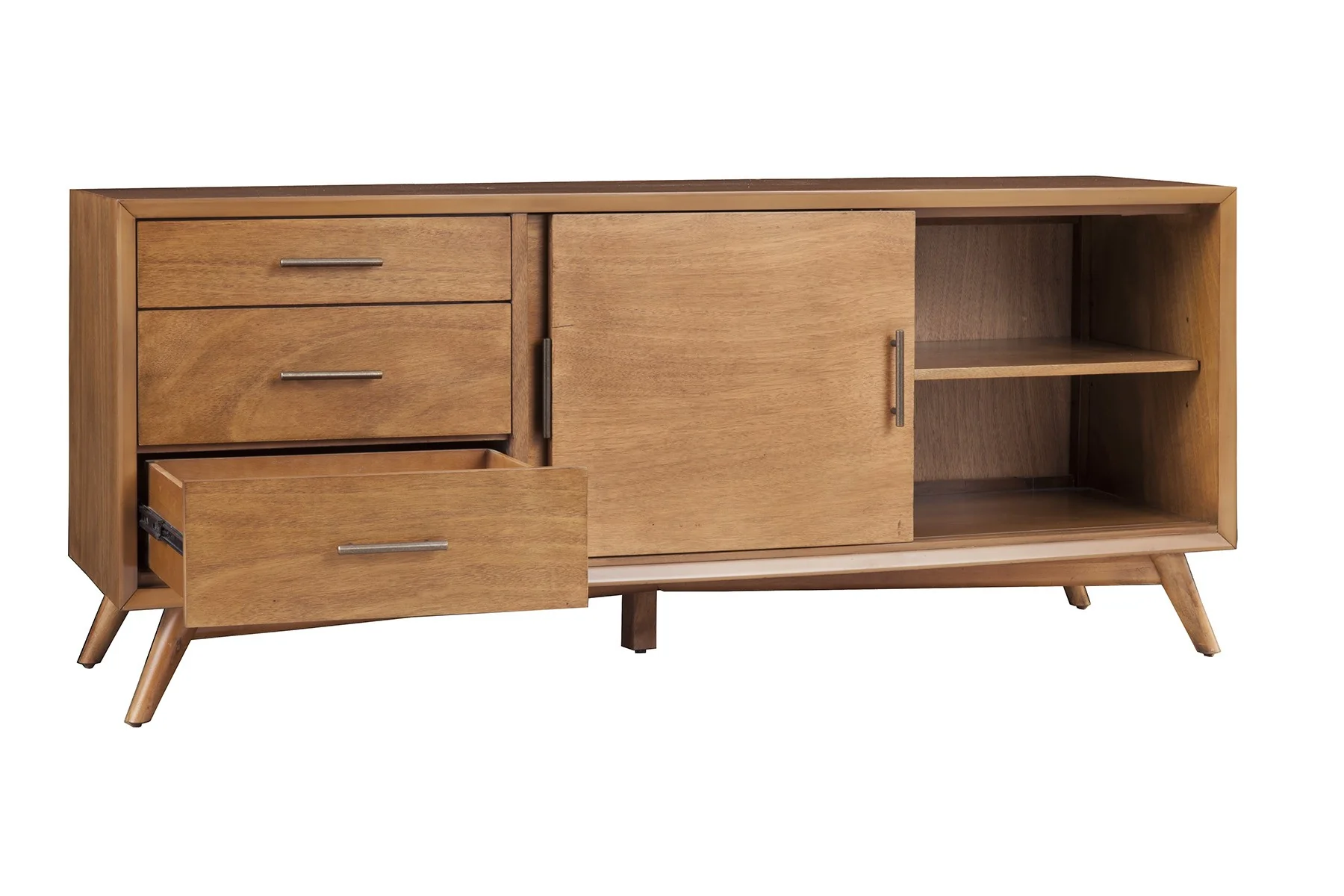 64" Wood Brown Mahogany Solids & Okoume Veneer Open shelving TV Stand By Homeroots - Image 3