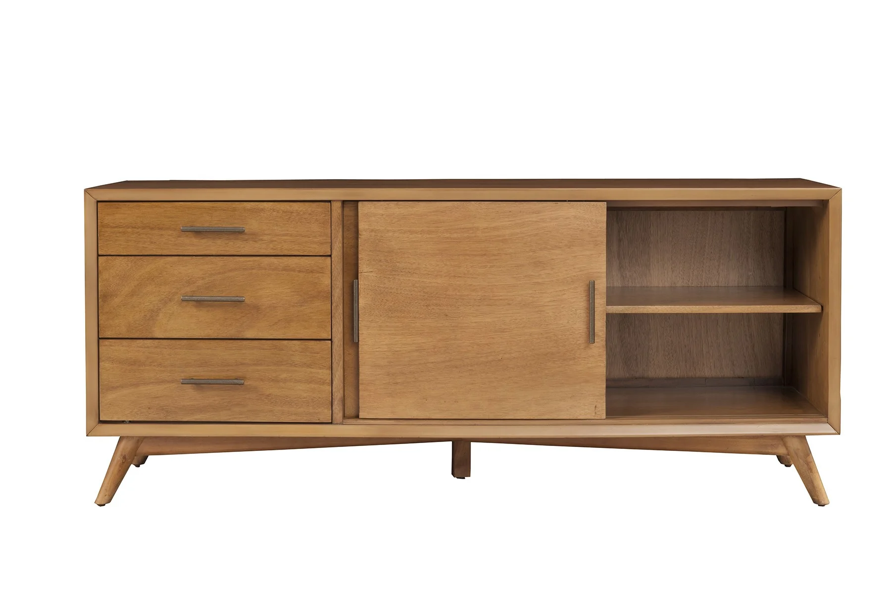 64" Wood Brown Mahogany Solids & Okoume Veneer Open shelving TV Stand By Homeroots - Image 4