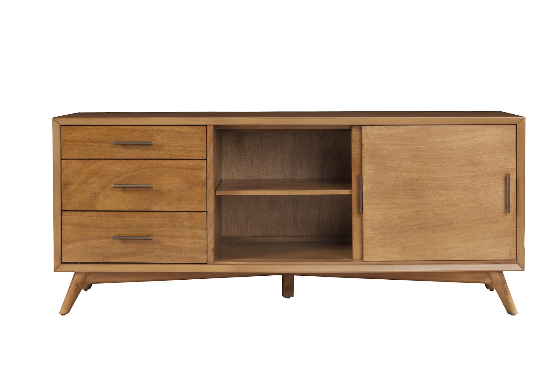 64" Wood Brown Mahogany Solids & Okoume Veneer Open shelving TV Stand By Homeroots - Image 5