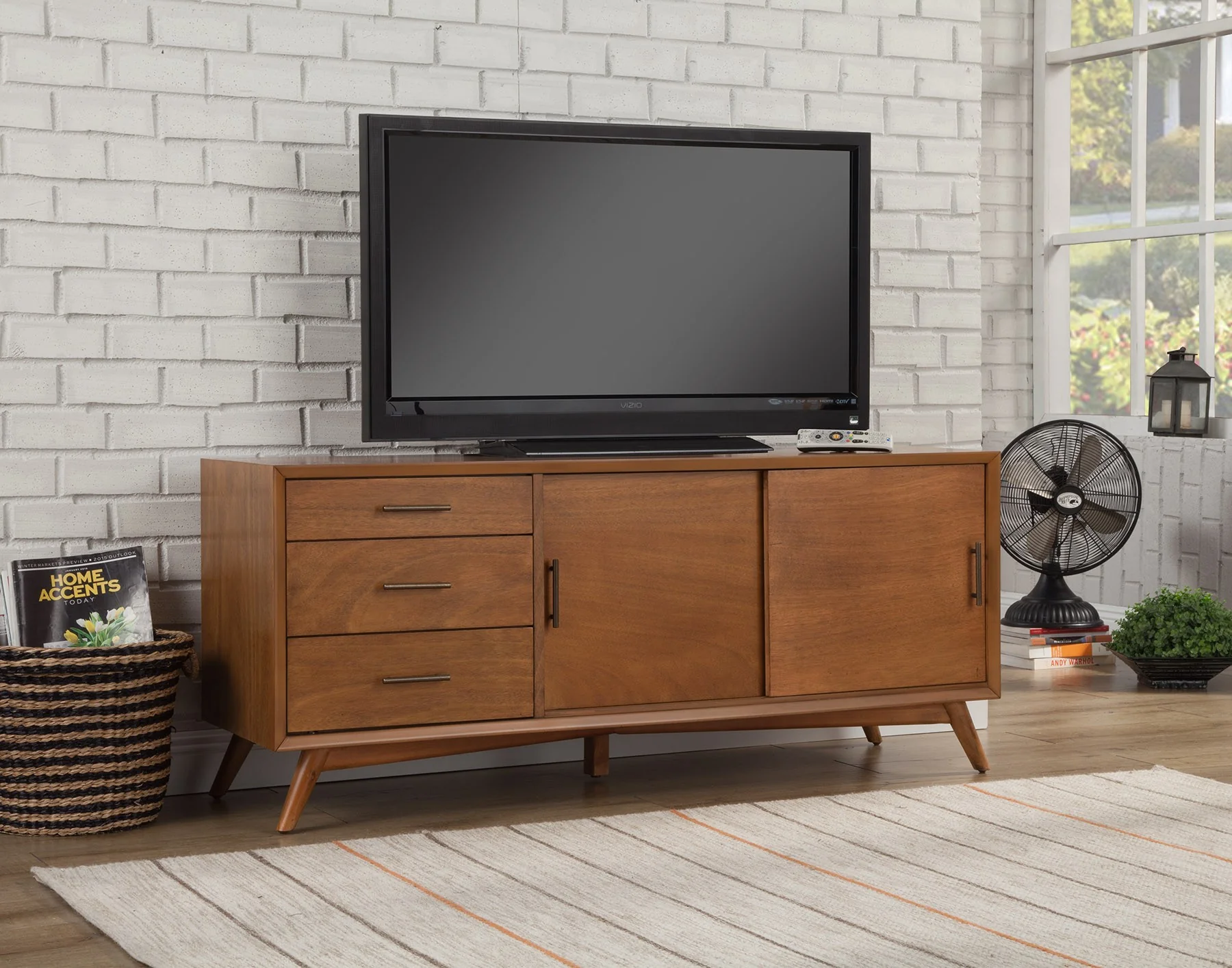 64" Wood Brown Mahogany Solids & Okoume Veneer Open shelving TV Stand By Homeroots - Image 8
