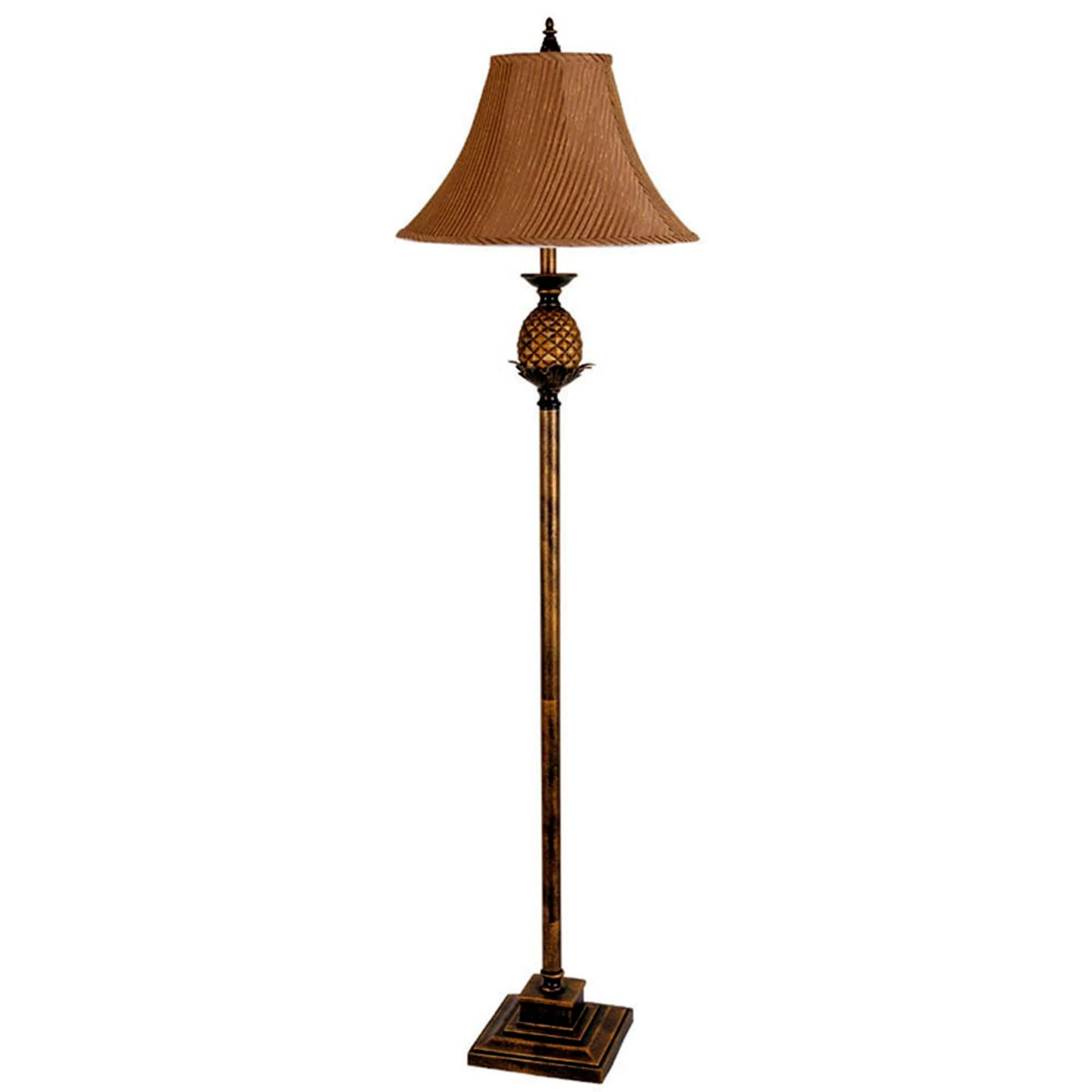 65" Antique Gold And Brown Traditional Pineapple Floor Lamp With Brown Bell Shade By Homeroots - Image 3