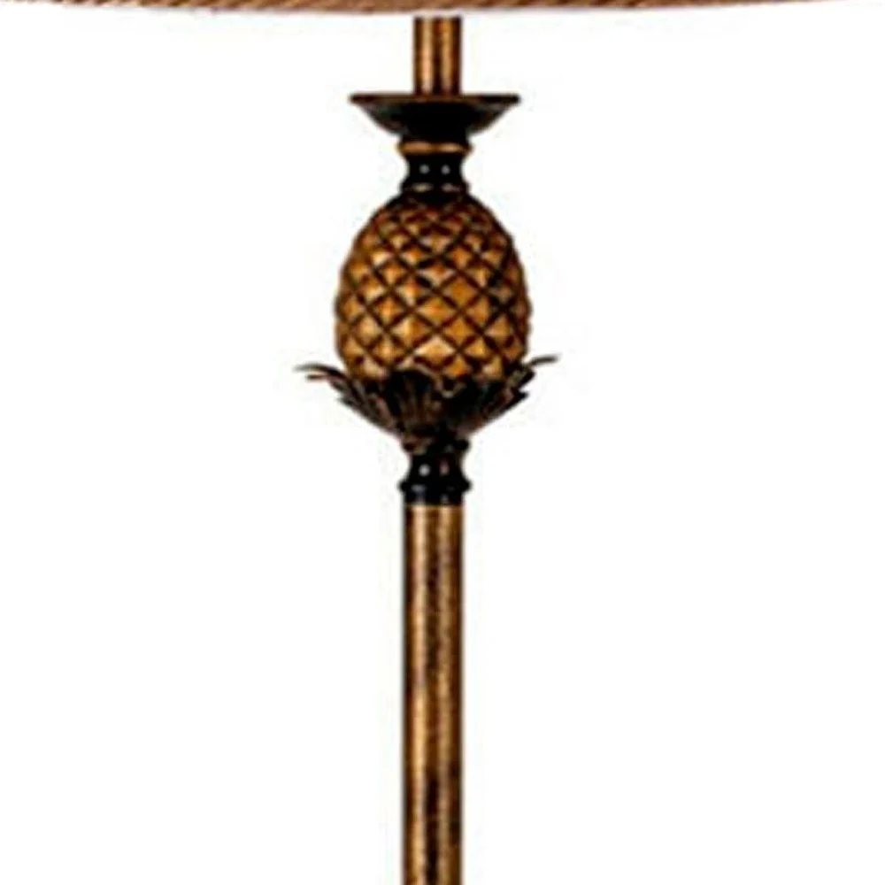 65" Antique Gold And Brown Traditional Pineapple Floor Lamp With Brown Bell Shade By Homeroots - Image 4