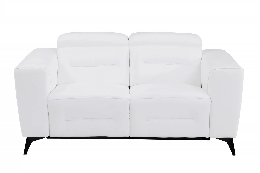 65" Beige Italian Leather and Stainless Reclining Love Seat By Homeroots - Image 11