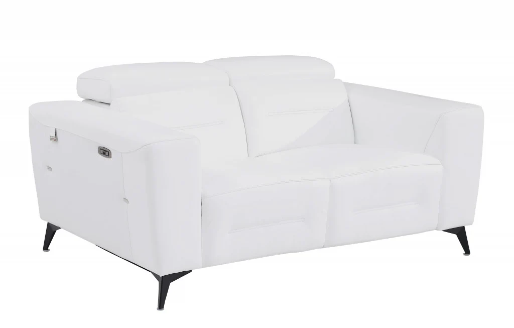 65" Beige Italian Leather and Stainless Reclining Love Seat By Homeroots - Image 12
