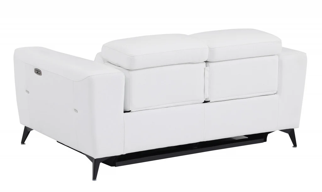 65" Beige Italian Leather and Stainless Reclining Love Seat By Homeroots - Image 13