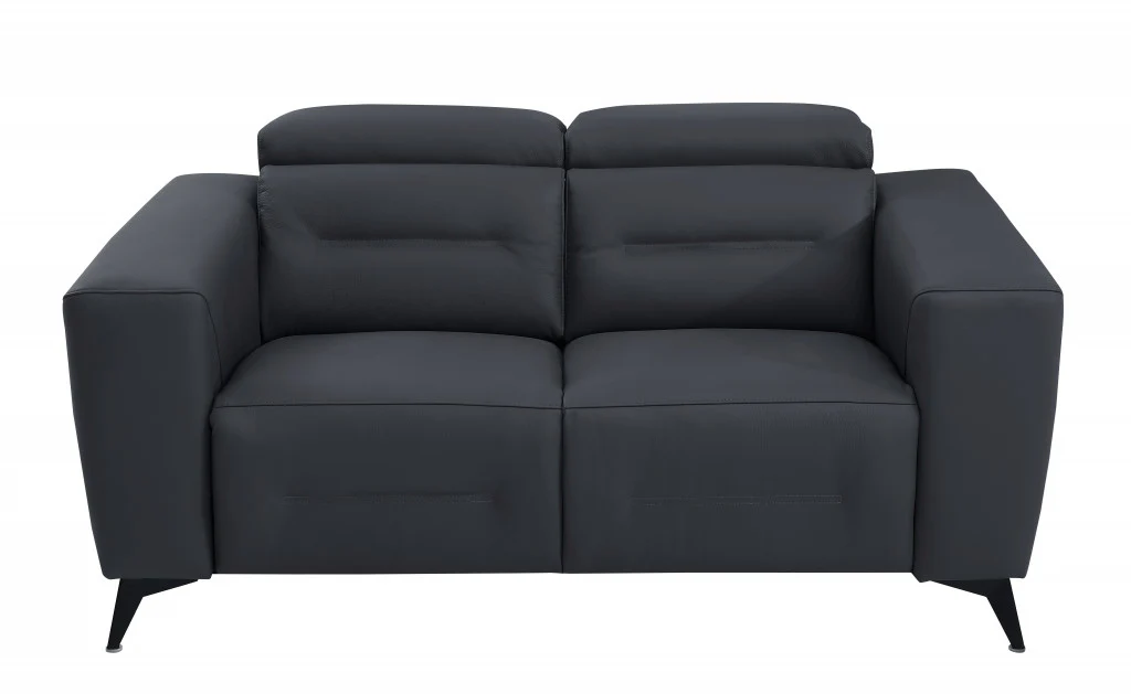 65" Beige Italian Leather and Stainless Reclining Love Seat By Homeroots - Image 6