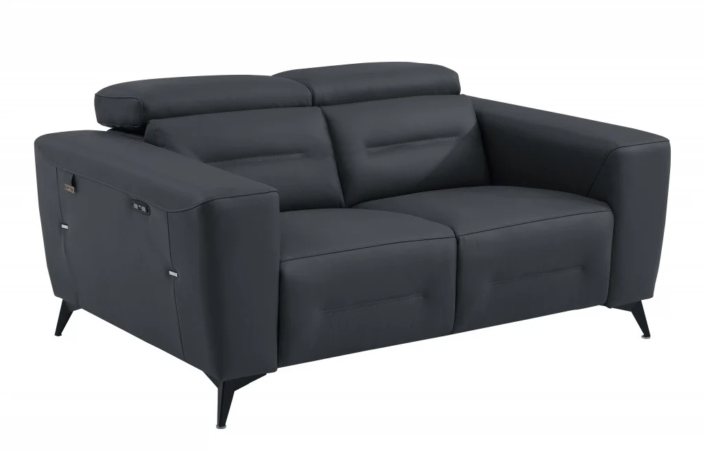 65" Beige Italian Leather and Stainless Reclining Love Seat By Homeroots - Image 7