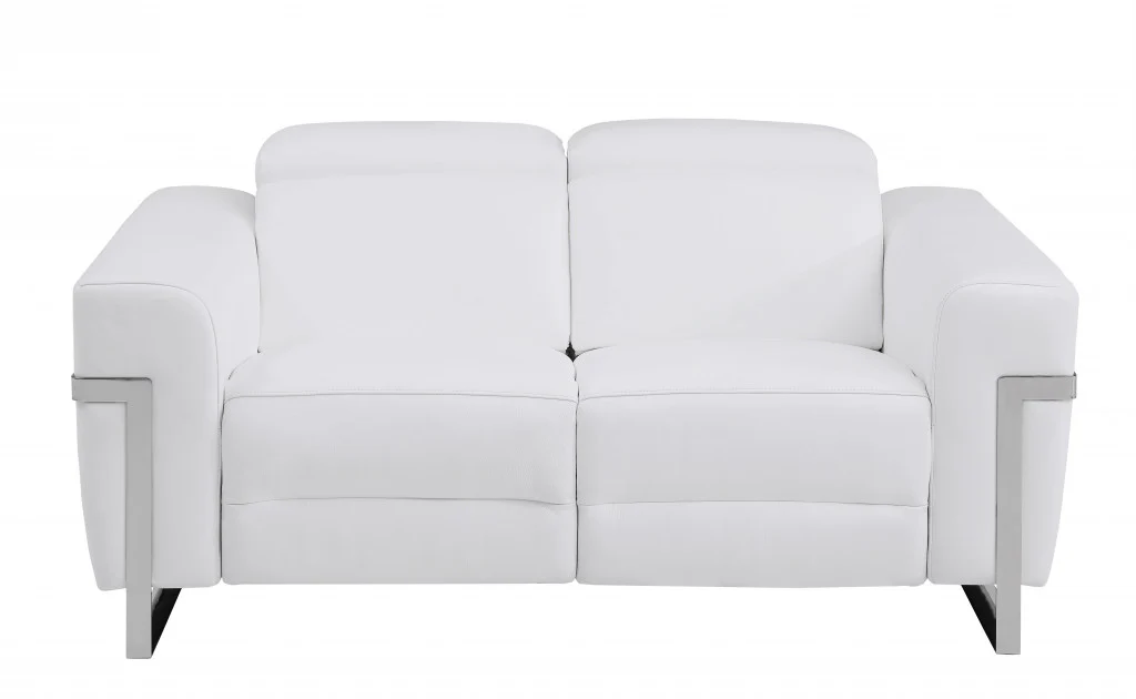 65" Beige Italian Leather with Chrome Accents Reclining Love Seat By Homeroots - Image 11