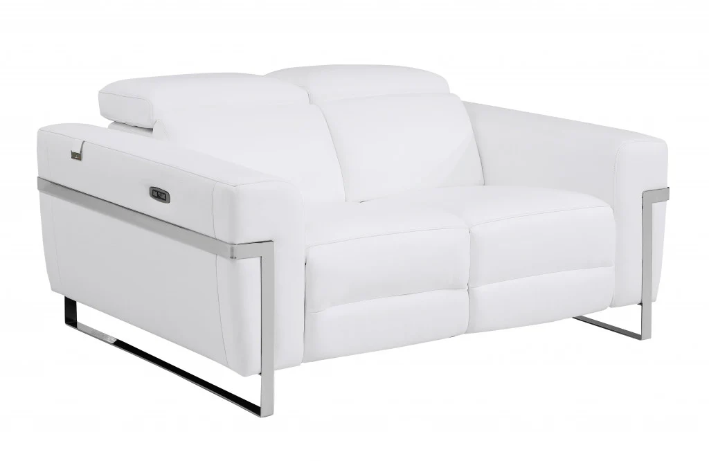 65" Beige Italian Leather with Chrome Accents Reclining Love Seat By Homeroots - Image 12