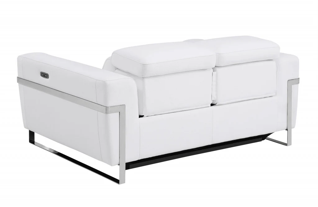 65" Beige Italian Leather with Chrome Accents Reclining Love Seat By Homeroots - Image 13