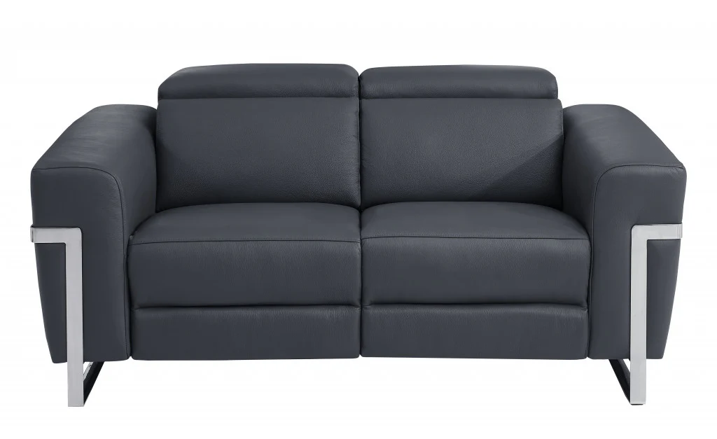 65" Beige Italian Leather with Chrome Accents Reclining Love Seat By Homeroots - Image 6