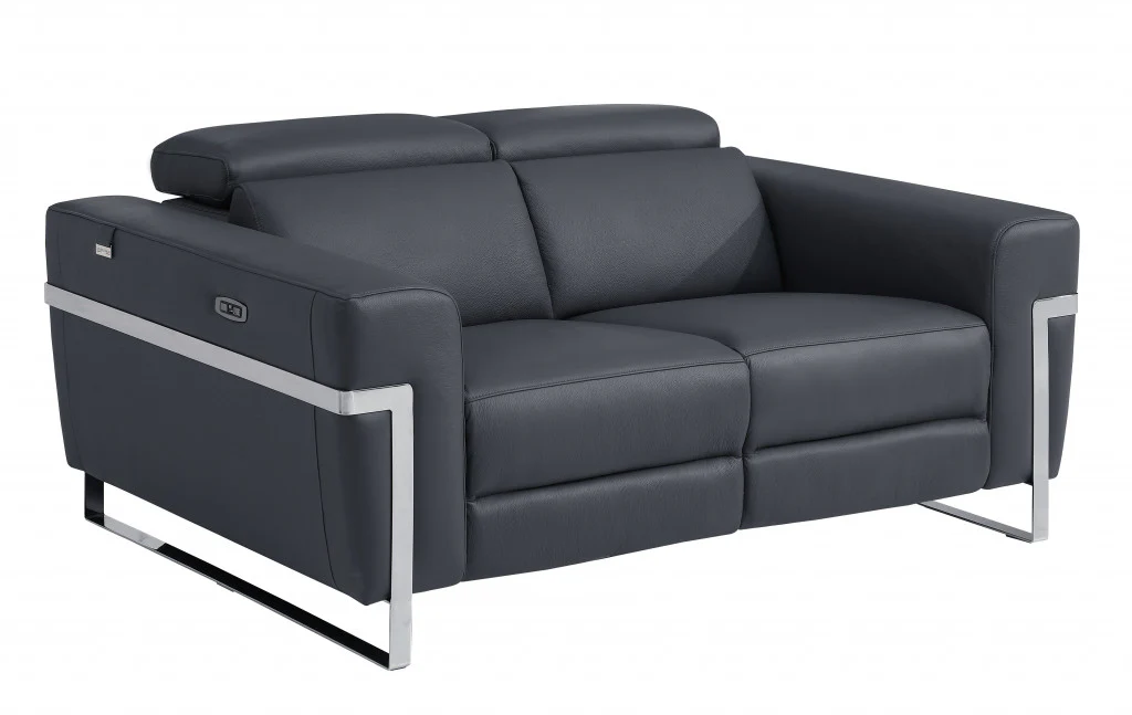 65" Beige Italian Leather with Chrome Accents Reclining Love Seat By Homeroots - Image 7