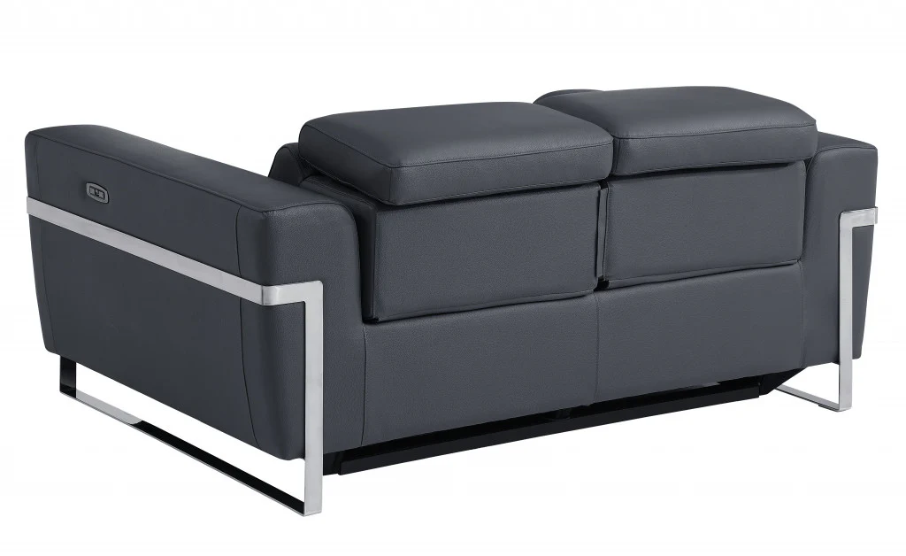 65" Beige Italian Leather with Chrome Accents Reclining Love Seat By Homeroots - Image 8