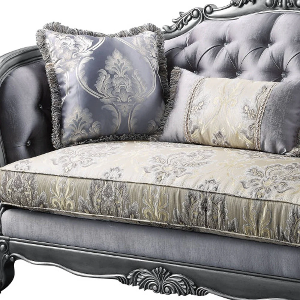 65" Gray Silver And Platinum Silk Blend Love Seat And Toss Pillows By Homeroots - Image 3